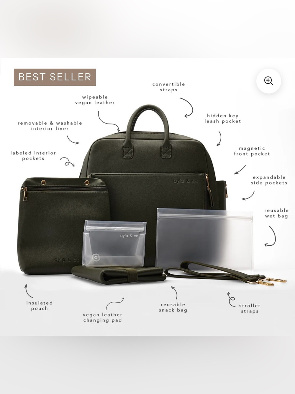 Brand New Ayla & Co Olive Ayla Diaper Bag